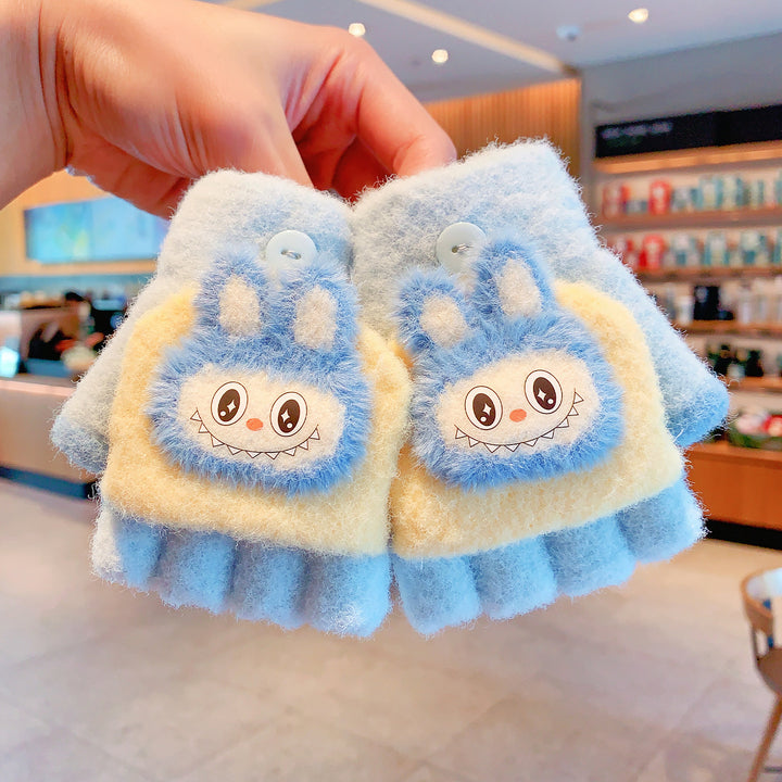Cute monster Convertible Flip Top furry gloves for kids