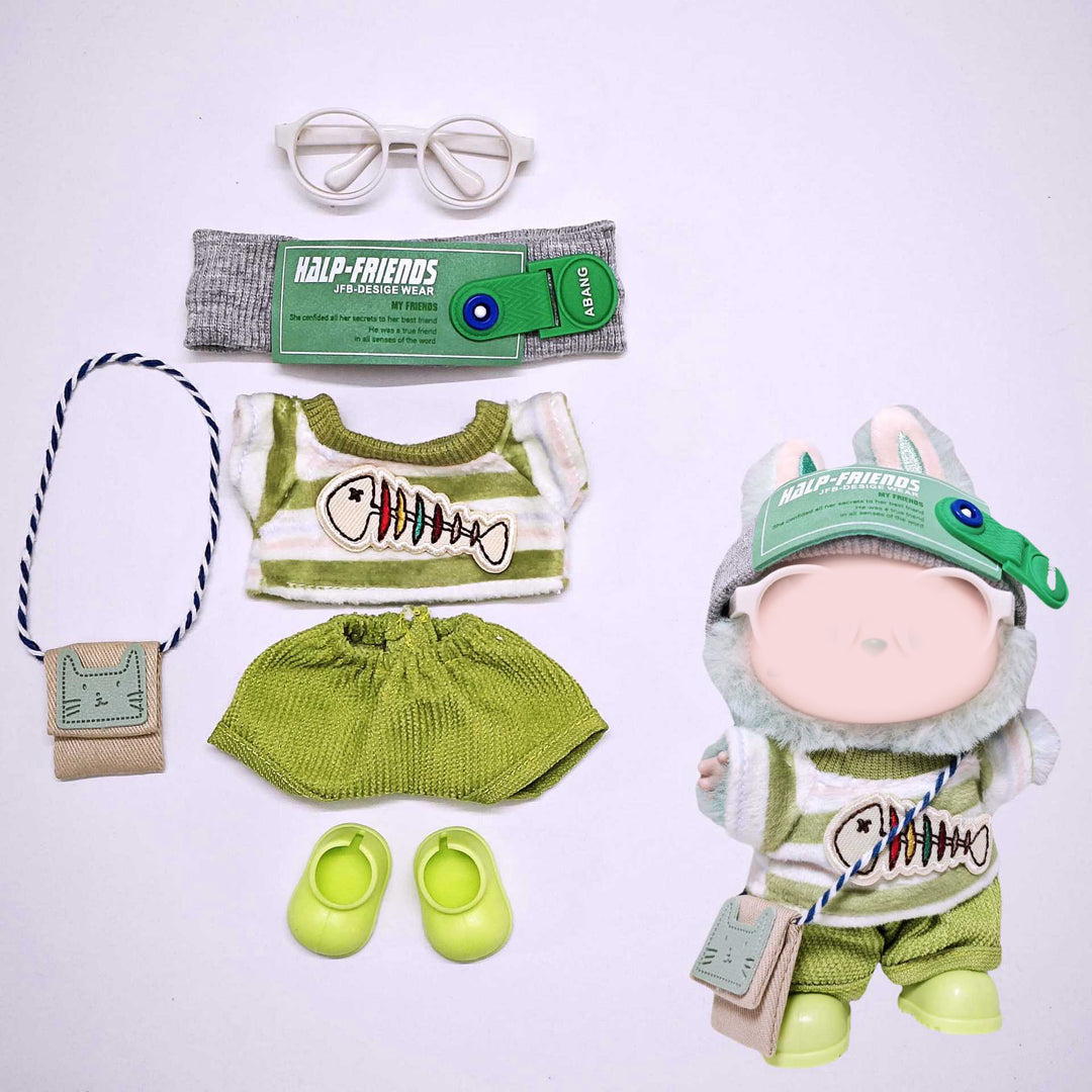 Handmade labubu clothes Green trendy suit-6pcs set
