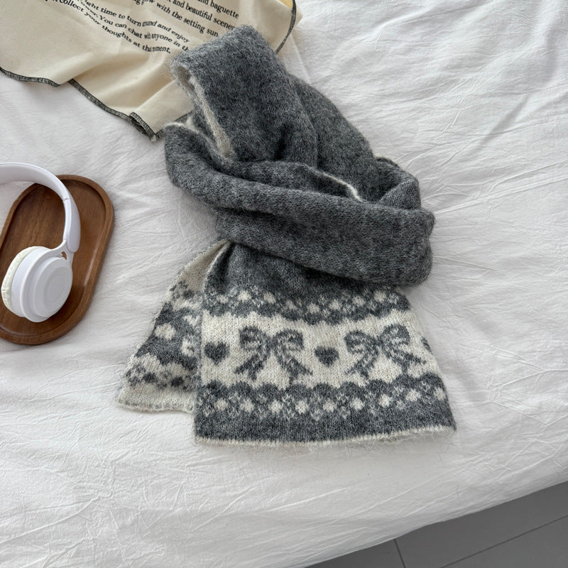 Bow Jacquard Warm Scarf