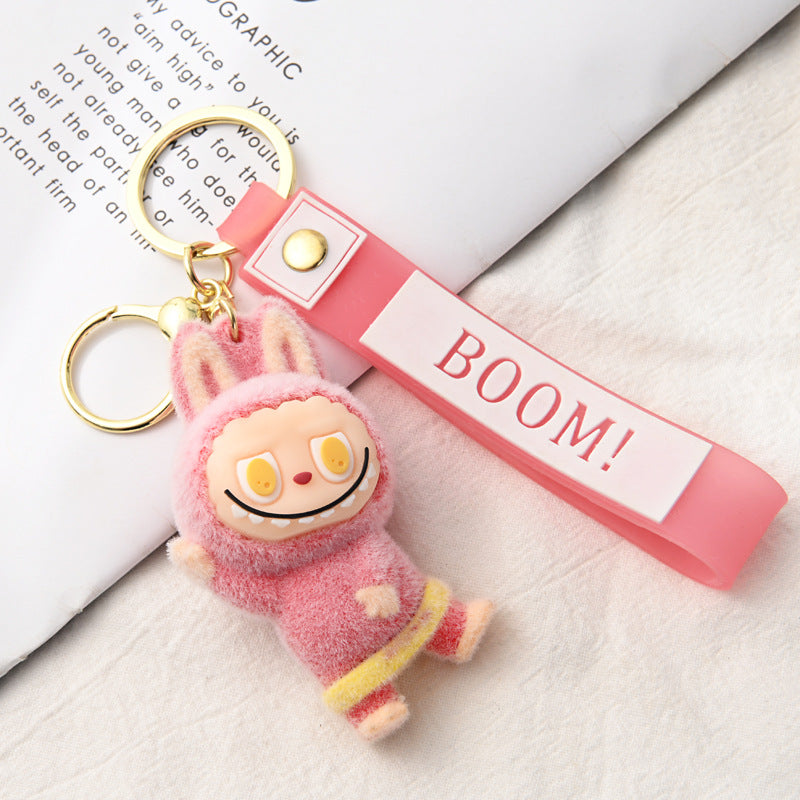 Flocking Yoga labubu keychain Labubu pendant cute gift