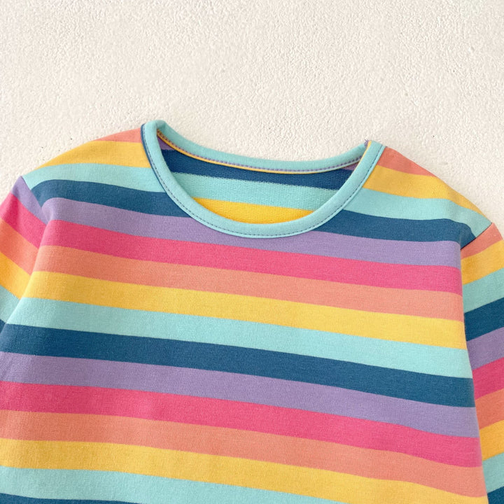 Rainbow baby overalls &striped long-sleeved top 2pcs set