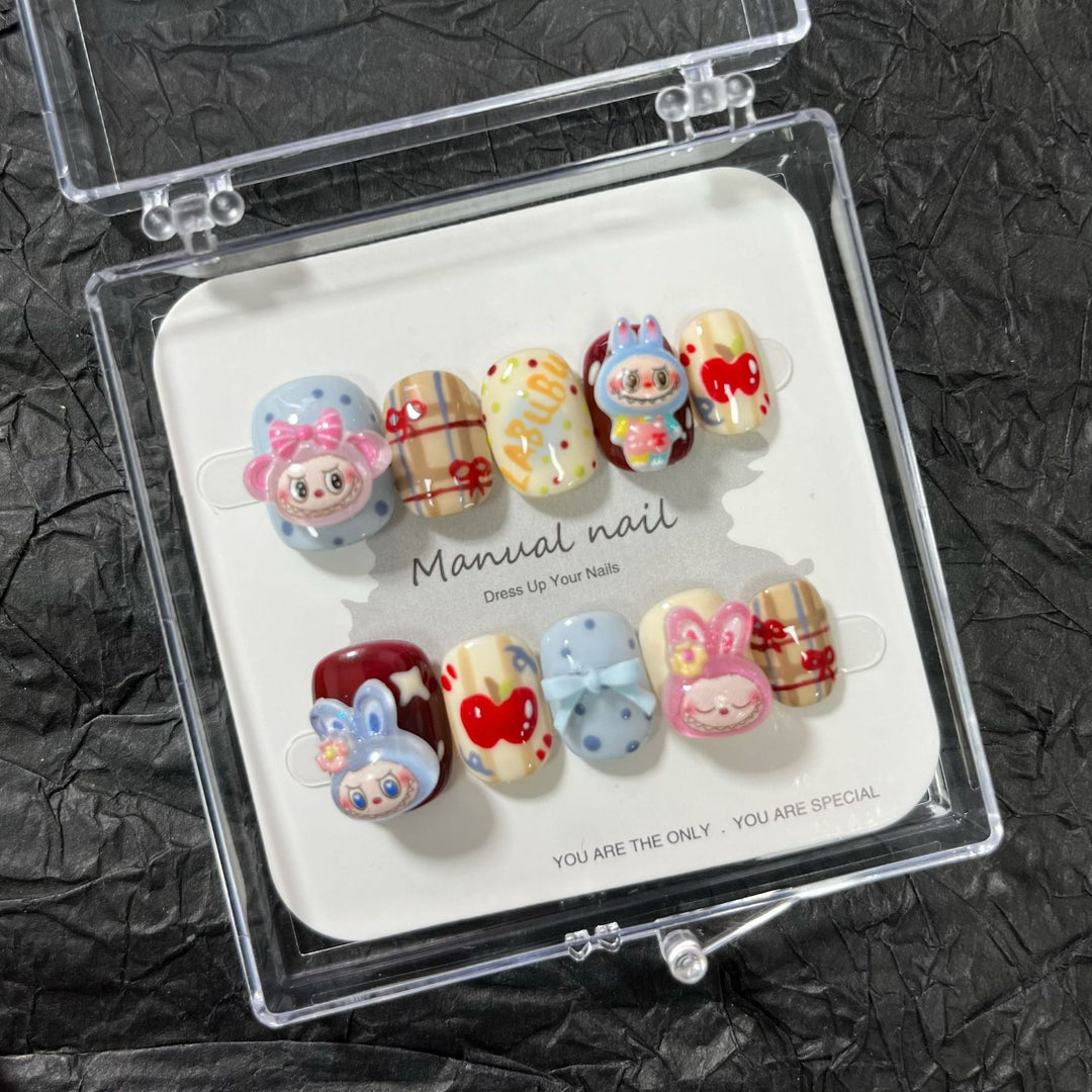 Handmade cute monster girl short Press On Nails