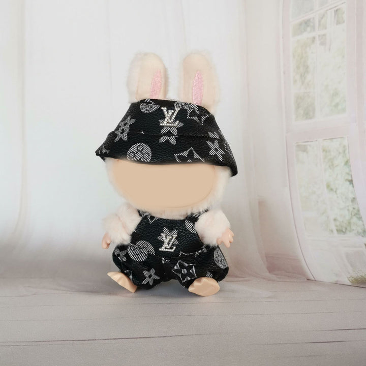 Labubu designer overalls&bucket hat set dolls clothes