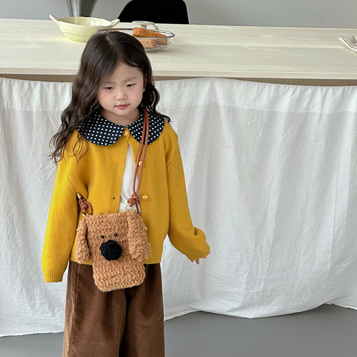 Hand-crocheted furry puppy plush crossbody bag for kids