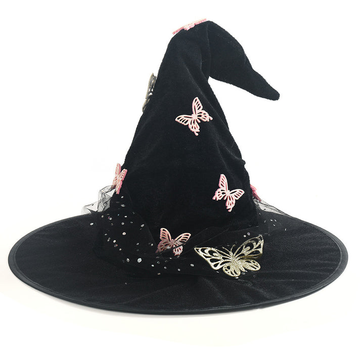 Halloween Mesh sequin Witch Hat with butterfly deco