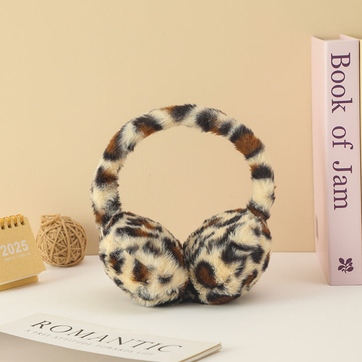 Leopard plush earwarmers windproof warm earmuffs for women