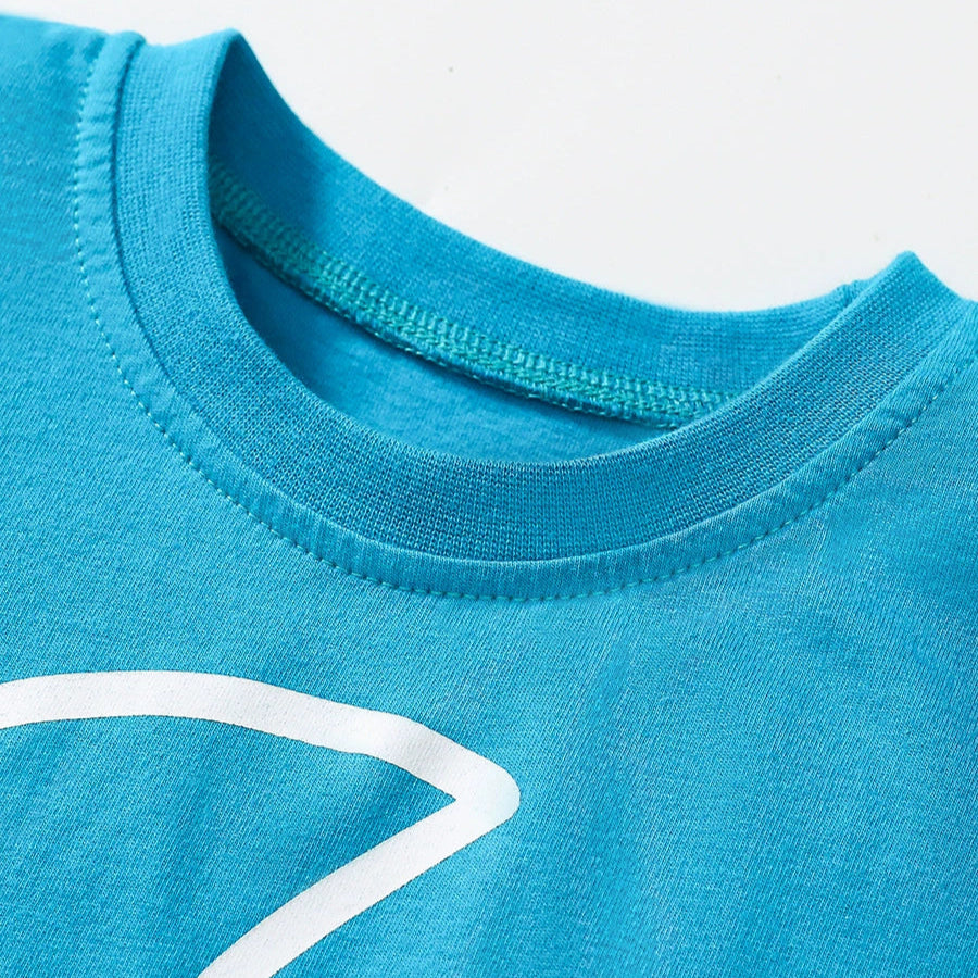 Boys' cotton blue shark tee&short set for summer