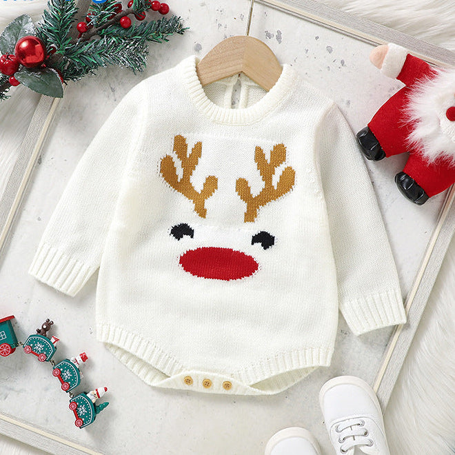 Cute Christmas Elk Jacquard Knitted Romper