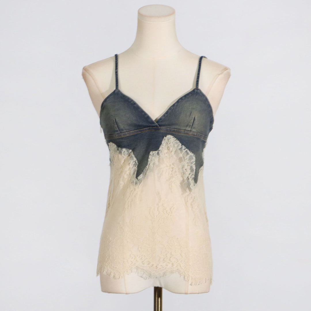 Women's lace-detail denim top & shorts matching set