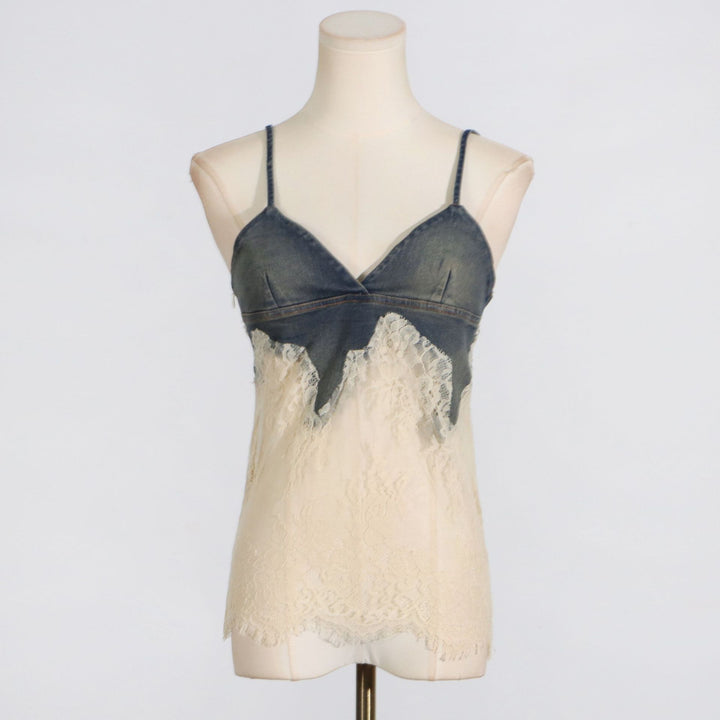 Women's lace-detail denim top & shorts matching set