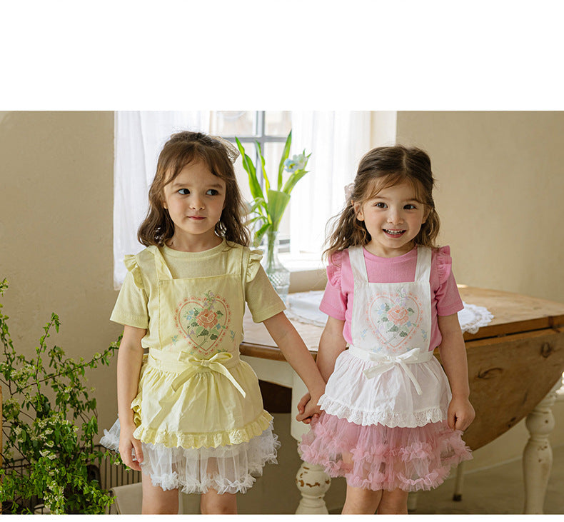 Girls cotton floral lace apron