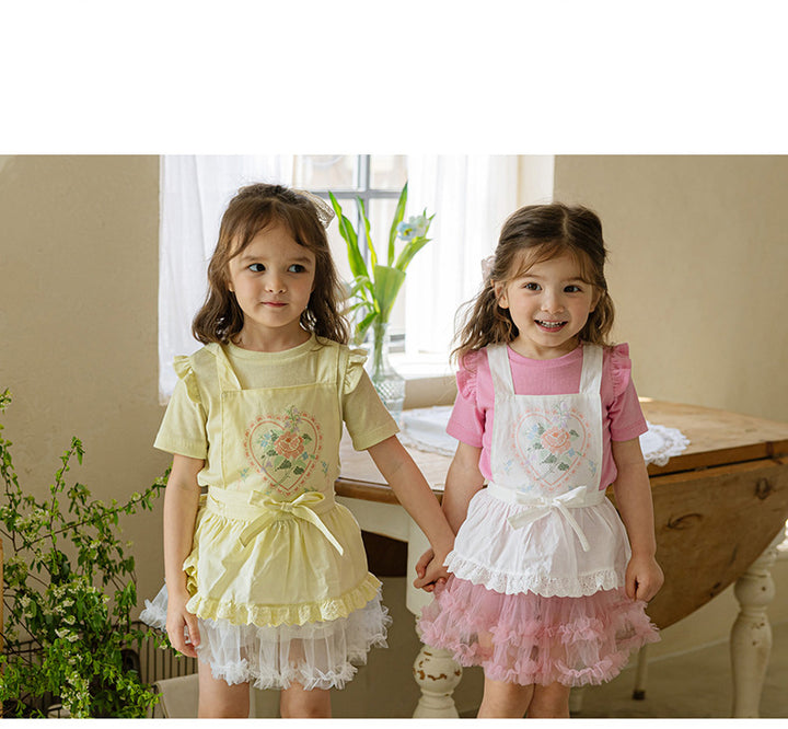 Girls cotton floral lace apron