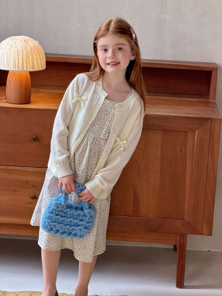 Girls' sweet bowknot knitted sweater cardigan