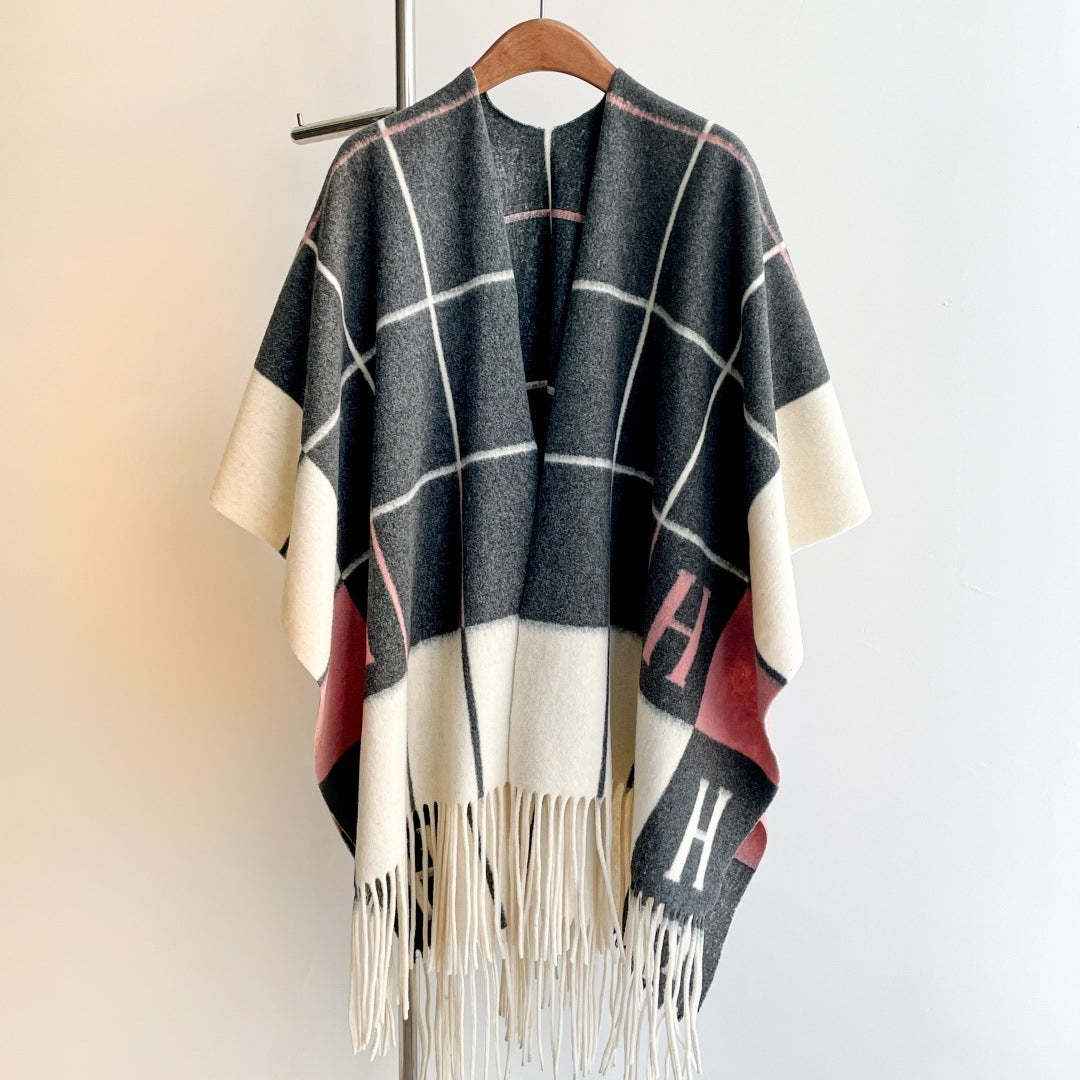Imitation cashmere shawl warm tassel cloak