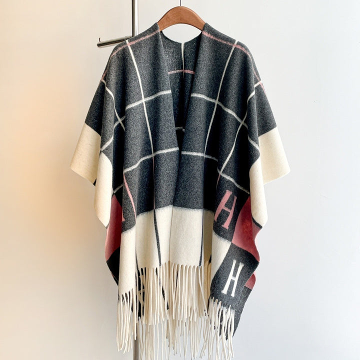 Imitation cashmere shawl warm tassel cloak