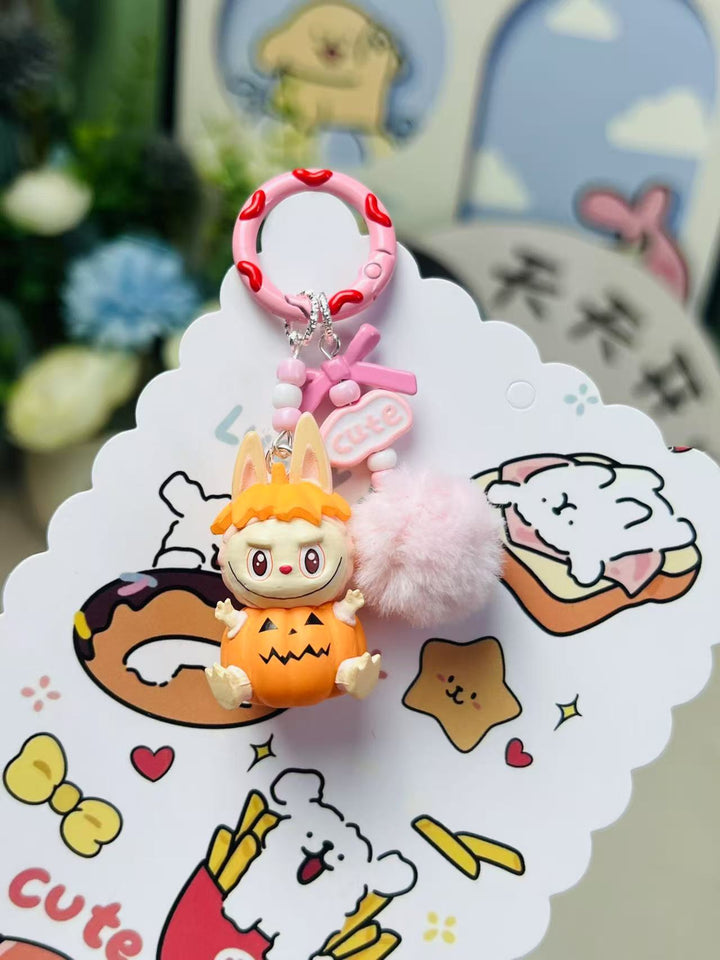 Halloween pumpkin labubu keychain bag pendant