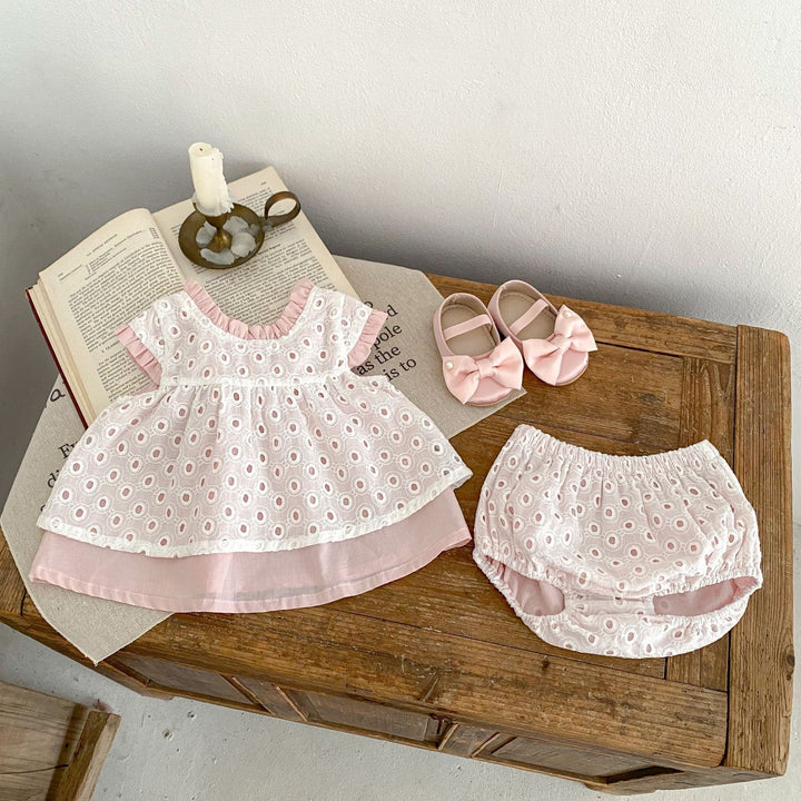Baby sweet pink cotton romper 2pcs set