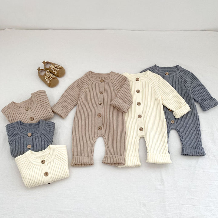 Baby solid color knitted thickened pit jumpsuit romper