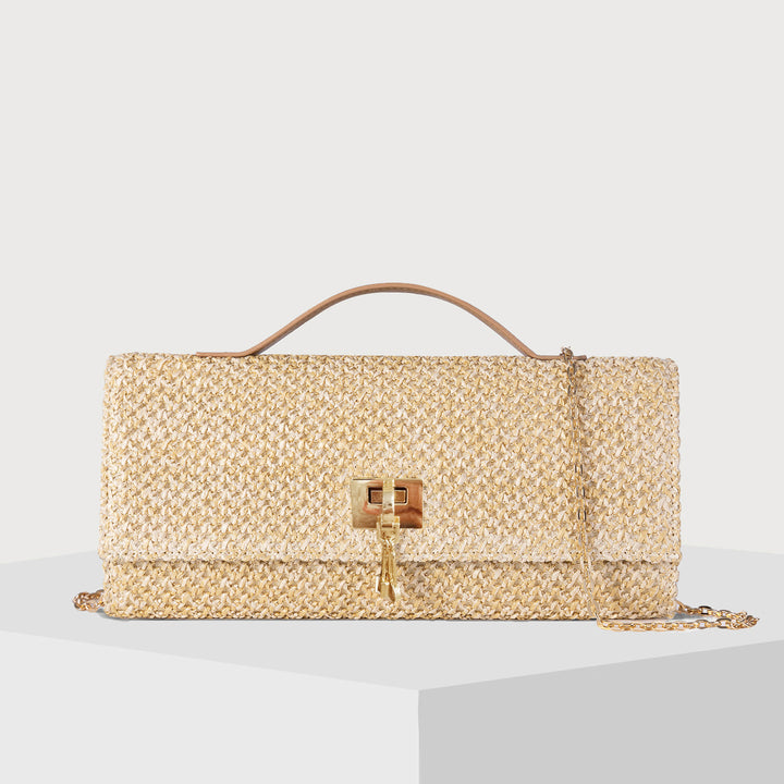 Women's Straw Bag Metal Chain Crossbody Bag