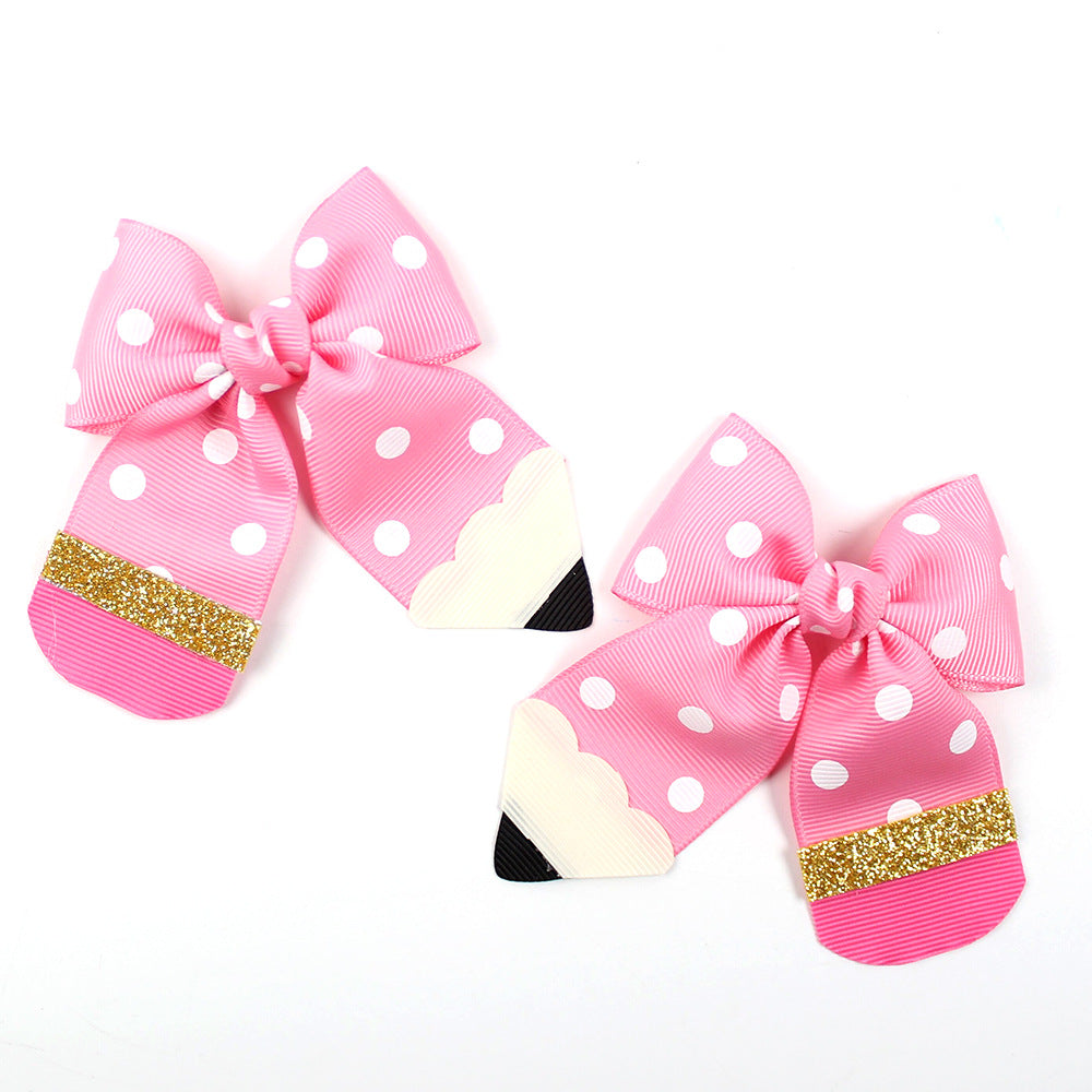 Back to school Polka dot Pencil bow hair clips