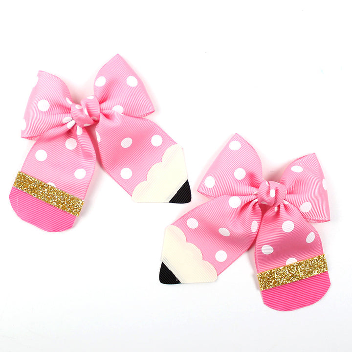 Back to school Polka dot Pencil bow hair clips