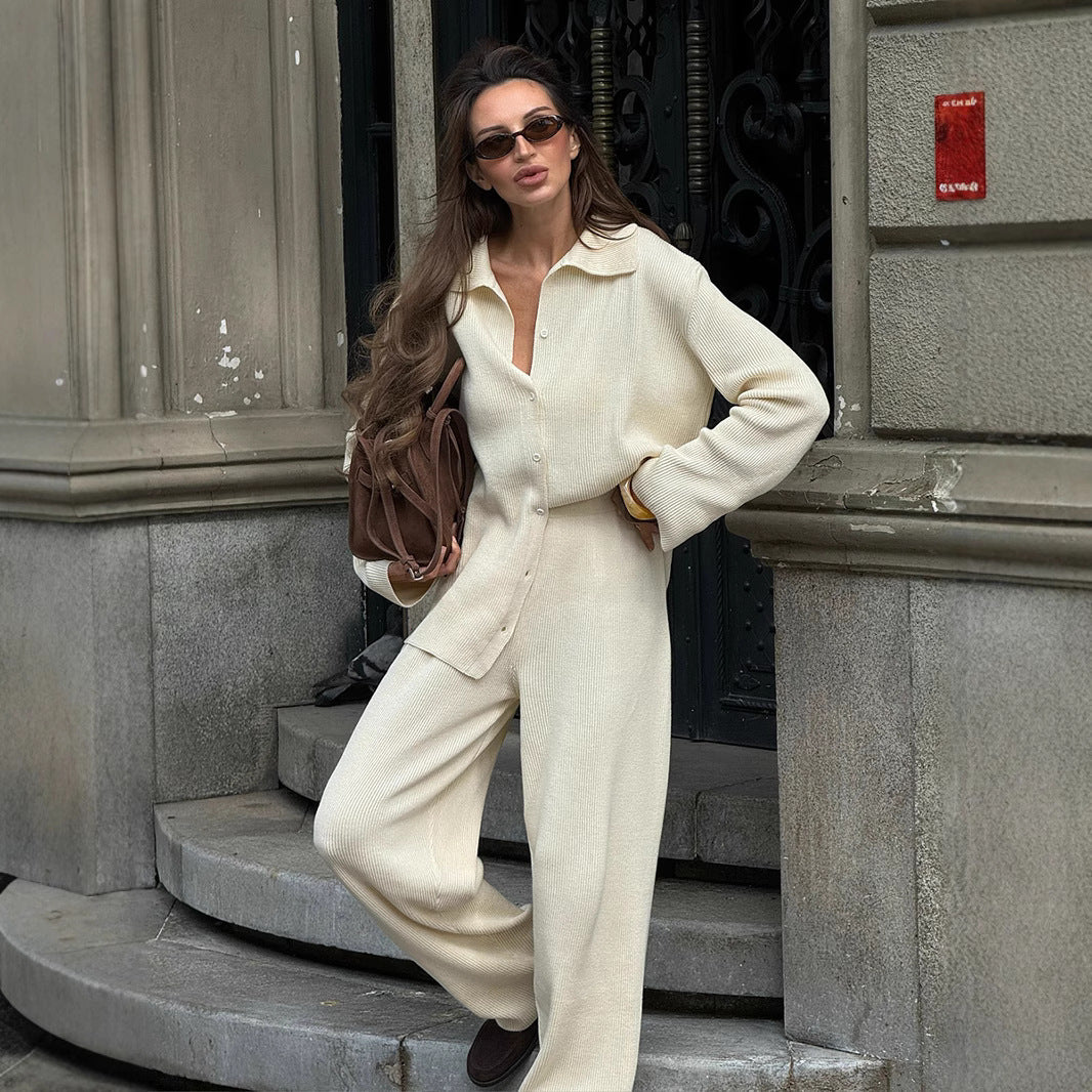 Casual Striped Knitted sweater&pant 2pcs set