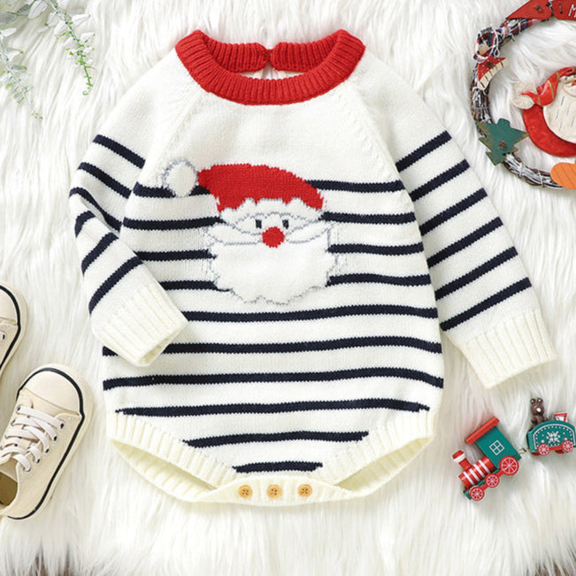 Christmas cute Santa Claus jacquard knitted romper