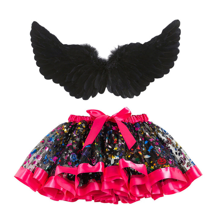 Halloween costumes girls tutu skirt&black feather wings