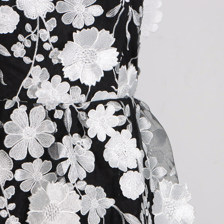 Tube top 3D stitching flower ruffle layered dress