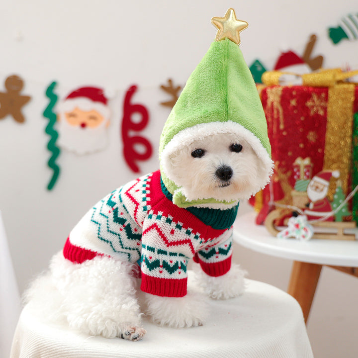 Puppy&Kitten Christmas Sweater&hat 2pcs set pet clothes