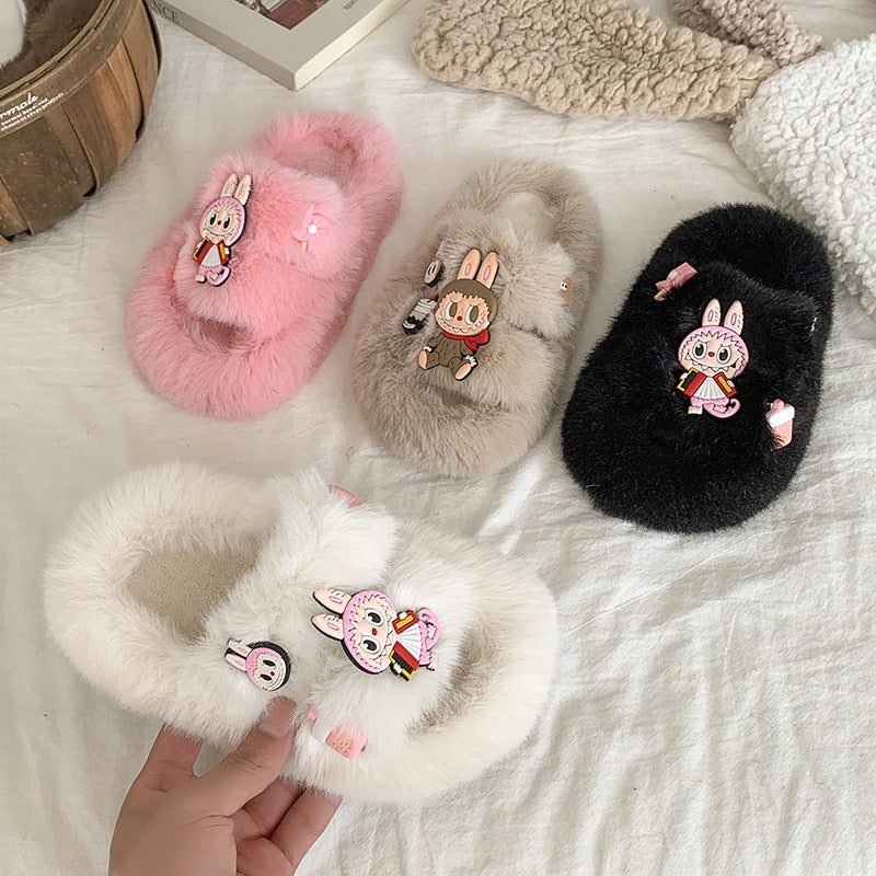 Cute monster plush home slippers girls furry slippers
