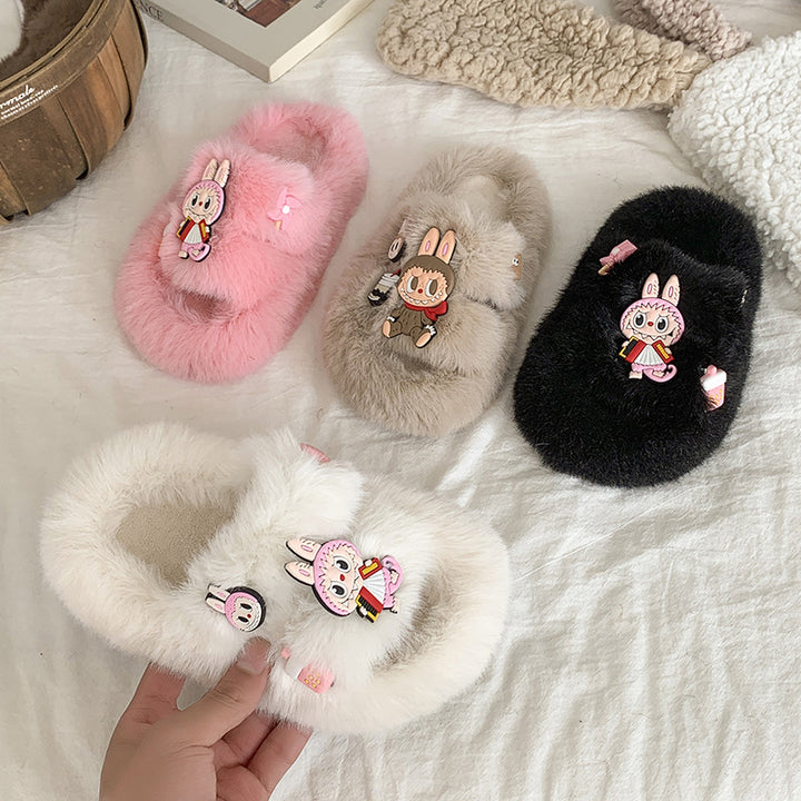 Cute monster plush home slippers girls furry slippers