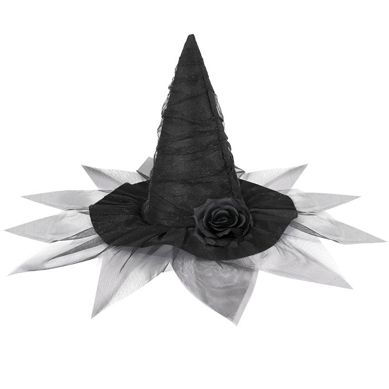 Halloween Mesh flower Witch Hat Halloween Party Witch Hat