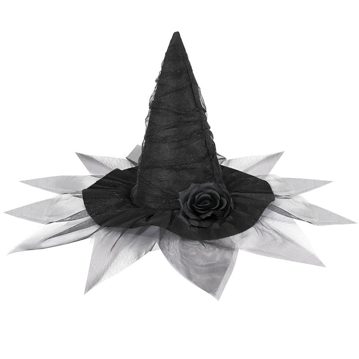 Halloween Mesh flower Witch Hat Halloween Party Witch Hat