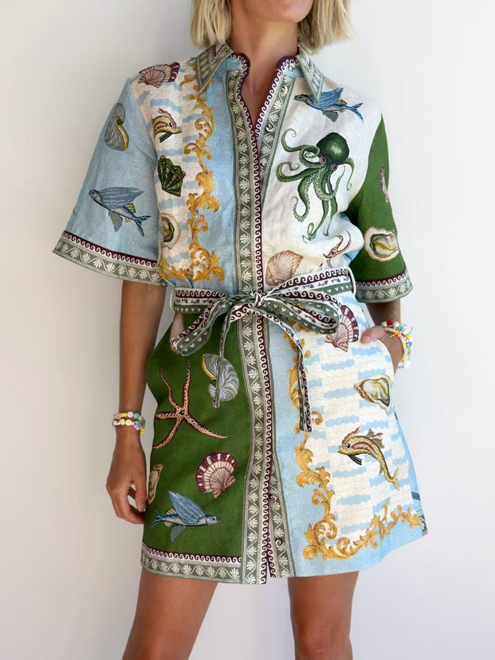 Deep Sea Dreaming Short Sleeve Shirt Dress