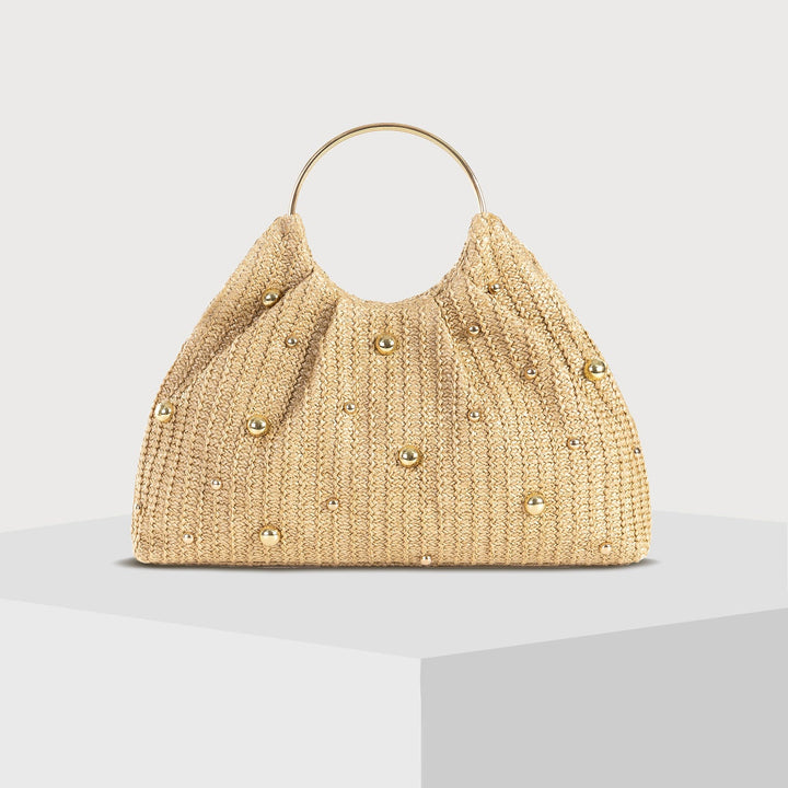 Malta Gold Pearl Straw Clutch Evening Bag