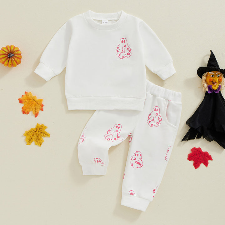 Halloween baby girl ghost print sweatshirt&pants 2pcs set