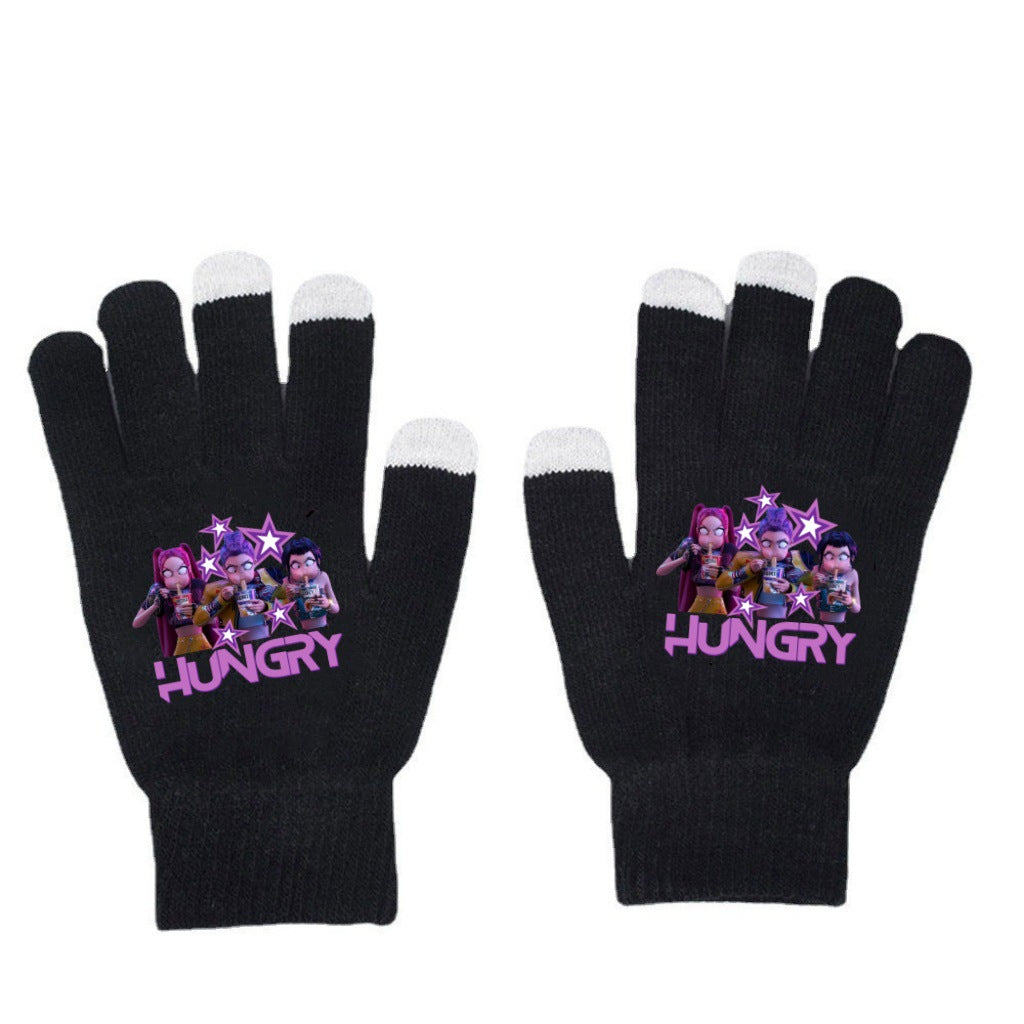 KPOP demon hunters Printed Knitted Touch Screen Gloves