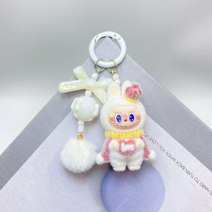 Cute monster love heart flocking keychain Valentine's gift