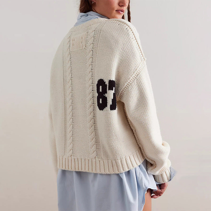 87 letter contrast knitted pullover sweater