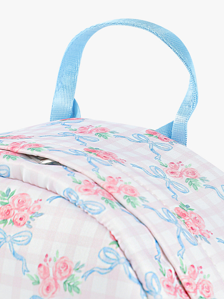 Pink Floral Lightweight Nylon Backpack with Ruffle Decoration