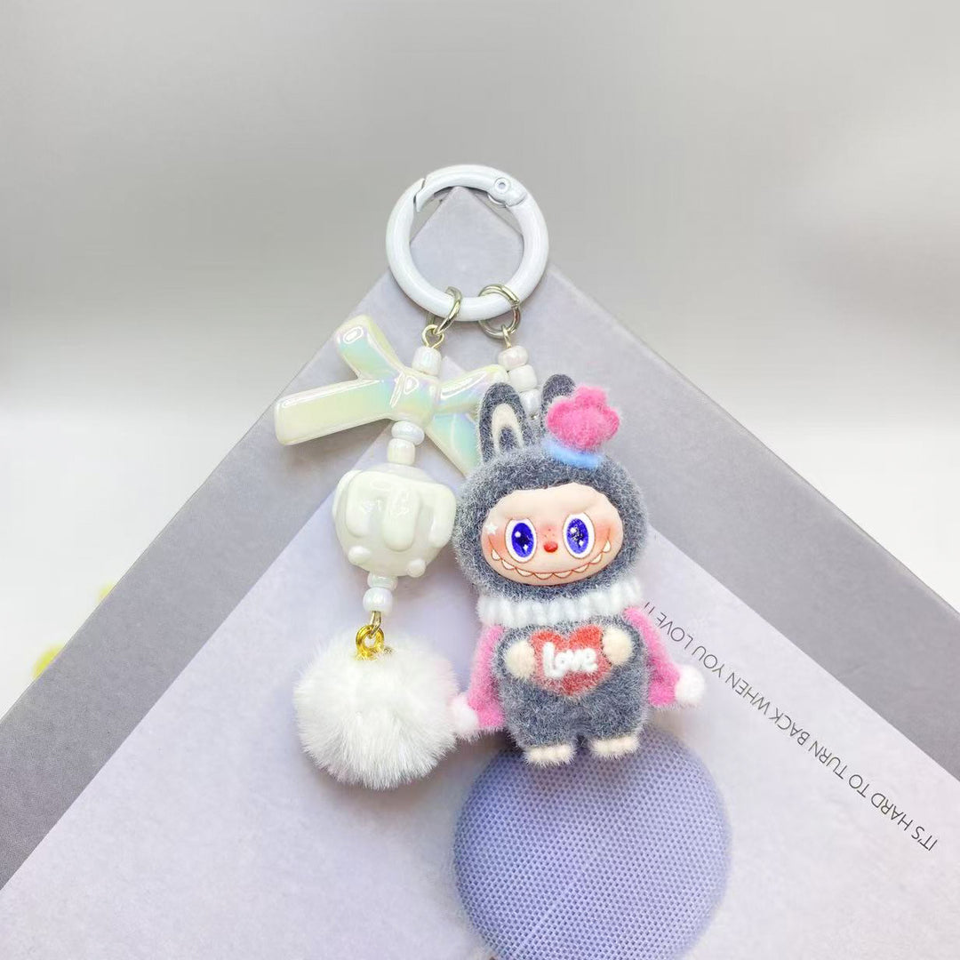 Cute monster love heart flocking keychain Valentine's gift