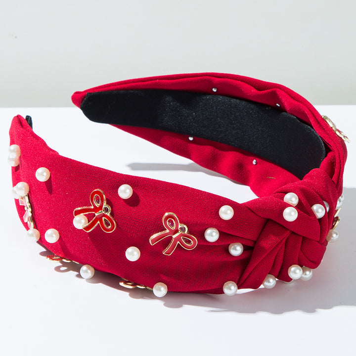 Knotted beaded pearl bow deco headband