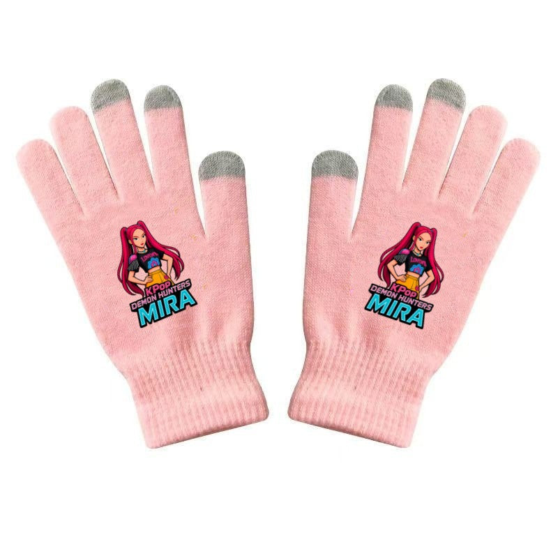 KPOP demon hunters Printed Knitted Touch Screen Gloves