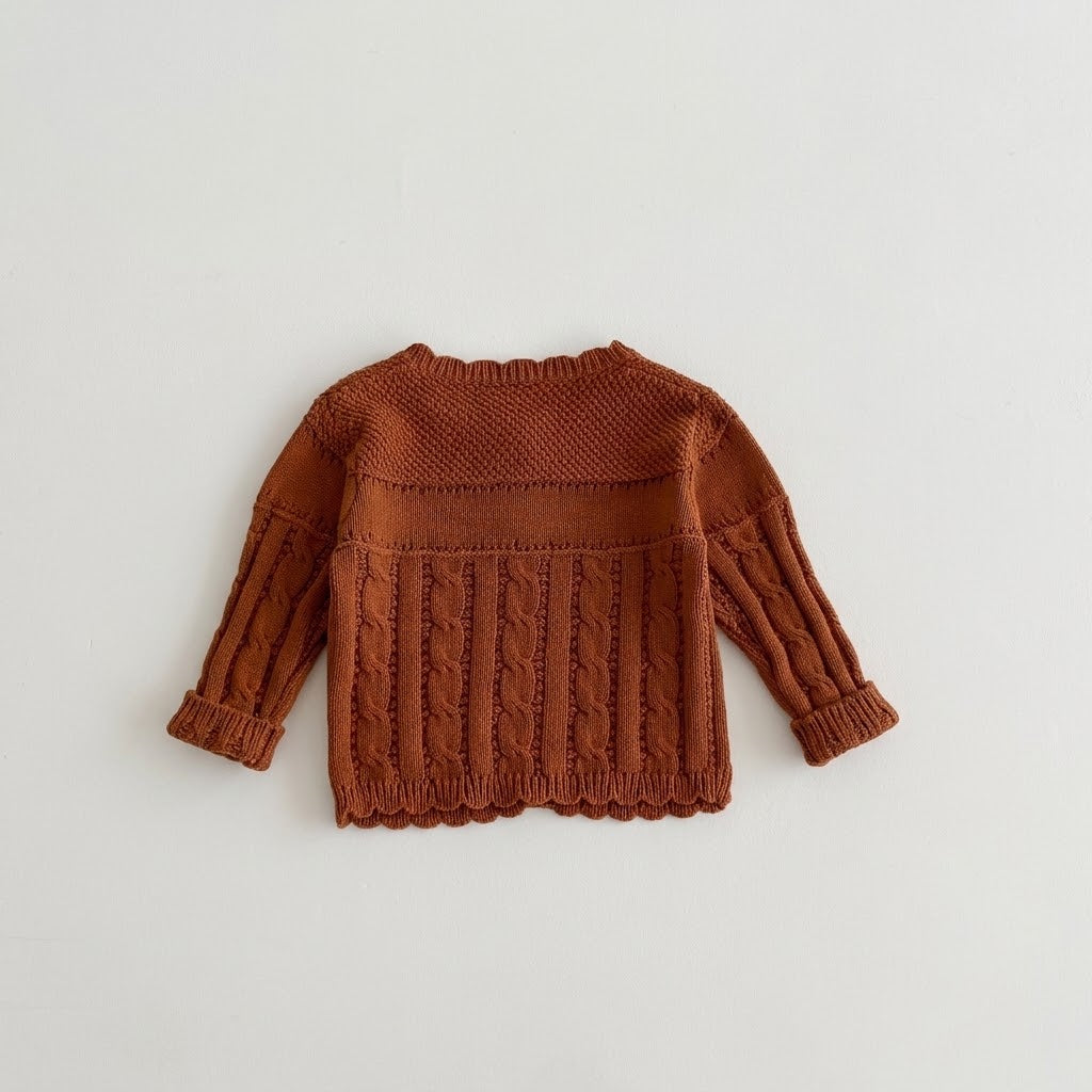 Embroidered Flower Cable Knit Sweater for baby girls
