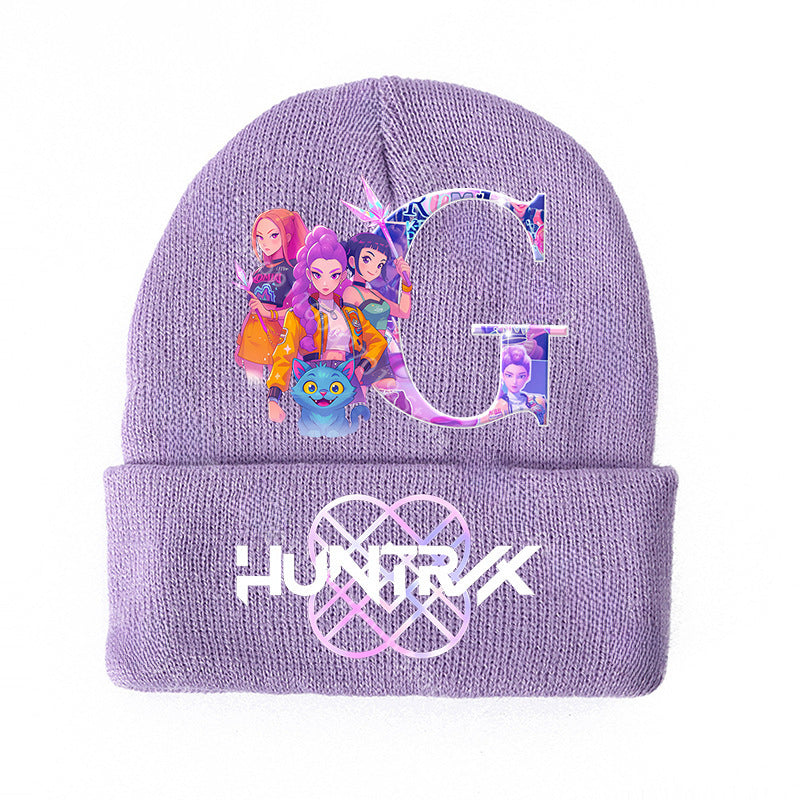 KPOP demon hunters Initials knitted purple beanie
