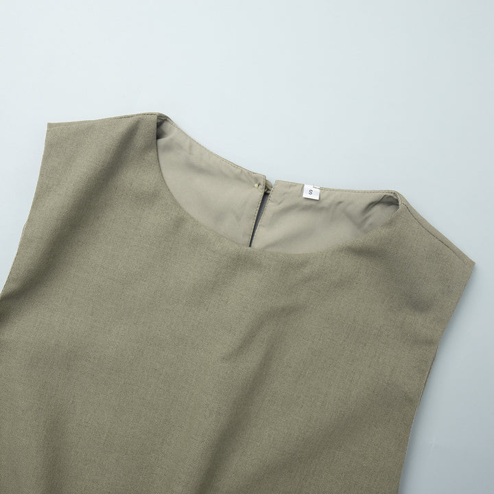 Round neck vest&pleated skirt casual suit for women