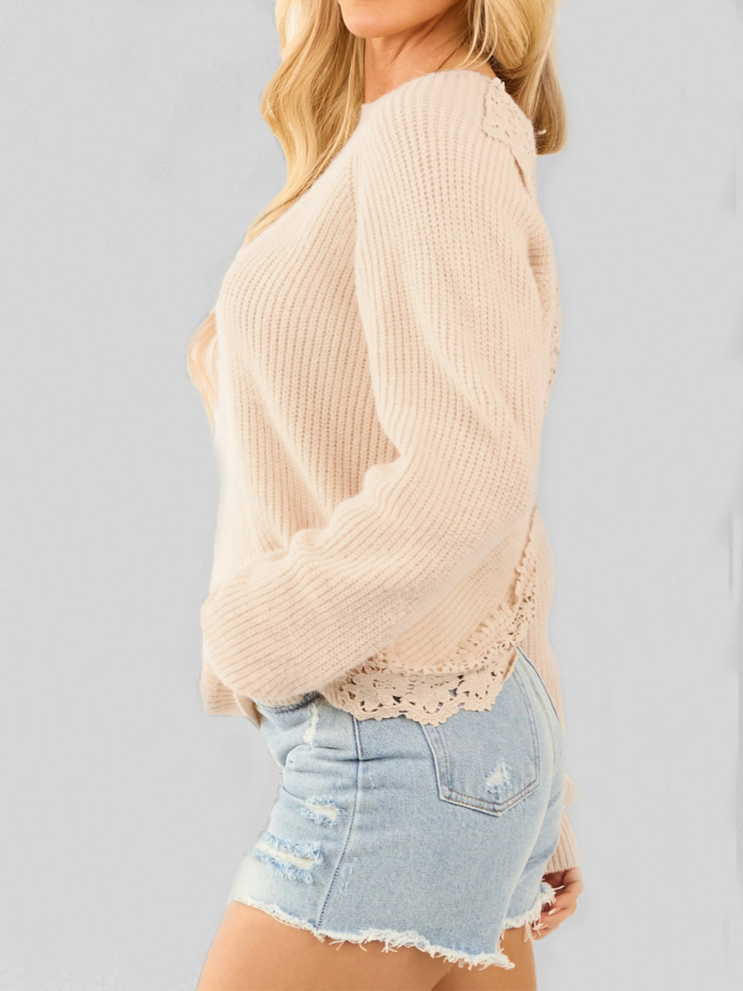 Women's Lace Splicing Backless knitted Sweater
