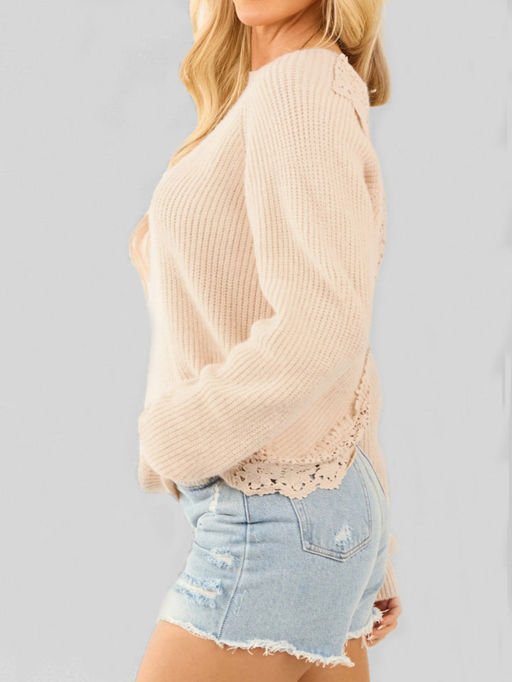 Women's Lace Splicing Backless knitted Sweater