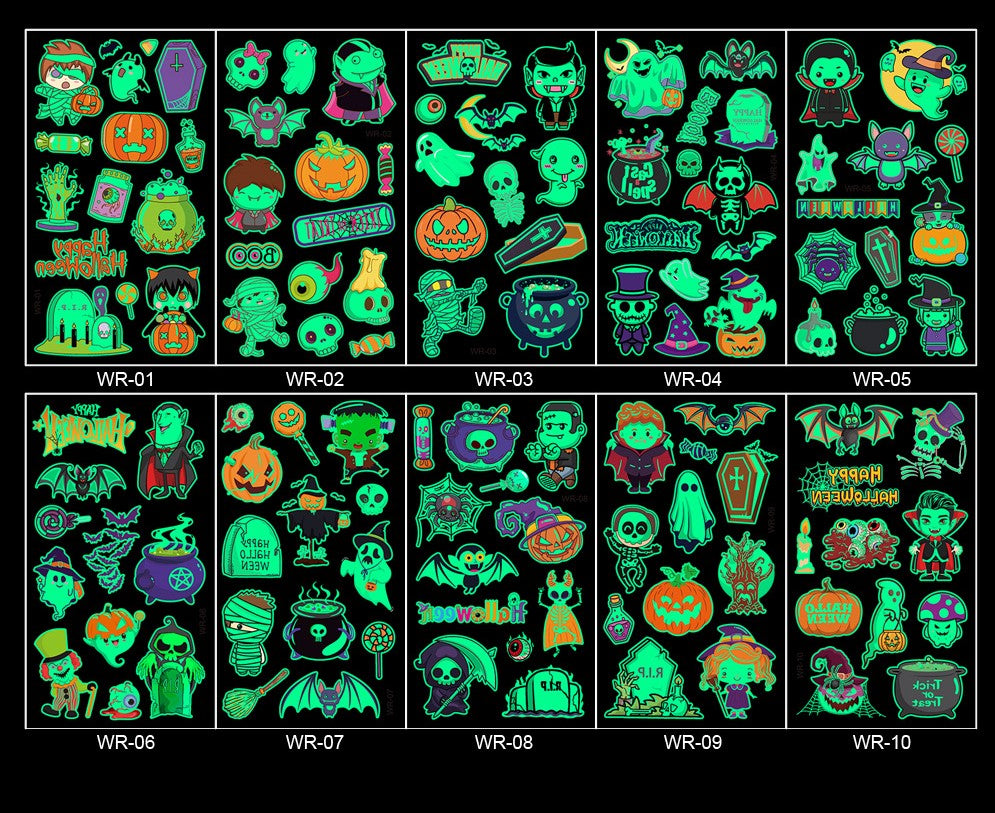 Halloween Luminous Temporary Tattoo Stickers for Kids-10 Sheets